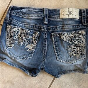 Miss Me Blue Denim Shorts with Silver Embroidery